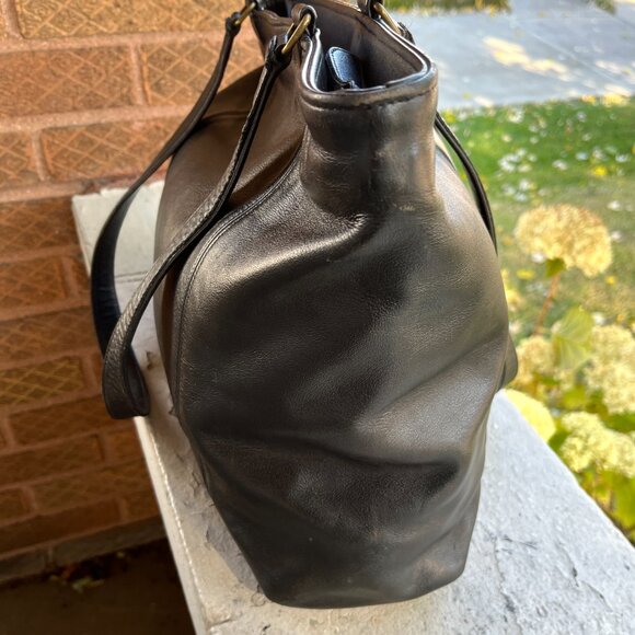 COACH Vintage USA 80s Large Navy Black Ink Zip Shoulder Brief Bag Carryall Tote - Picture 3 of 8